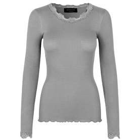 Rosemunde Bluse Med Blonder, Light Grey Melange 